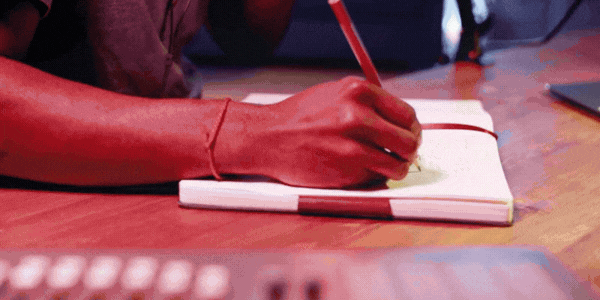 A compilation of images; featuring Black songwriters, instrument players, and producers.